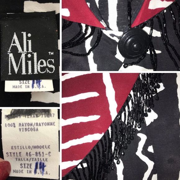 Vintage 90s red black & white crop bead tassel jacket mod size L - Picture 4 of 6